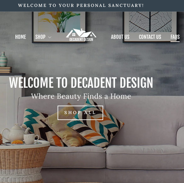 Decadent Design – Ready-to-Launch Home Décor Shopify Store